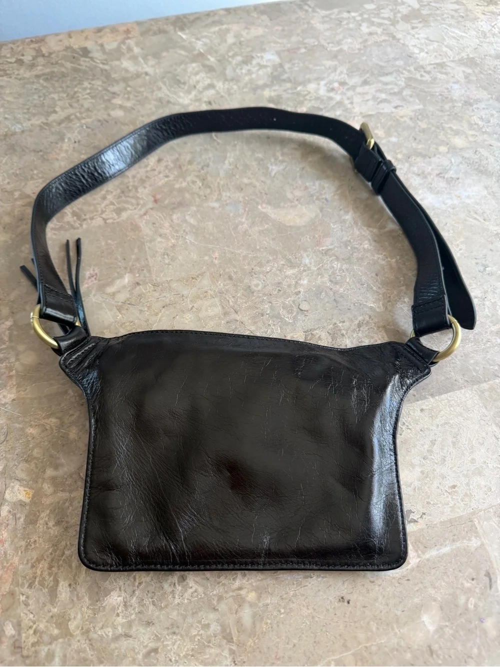 HOBO International Black Leather Belt Bag Fanny Pack Waist Bag Organizer 7”